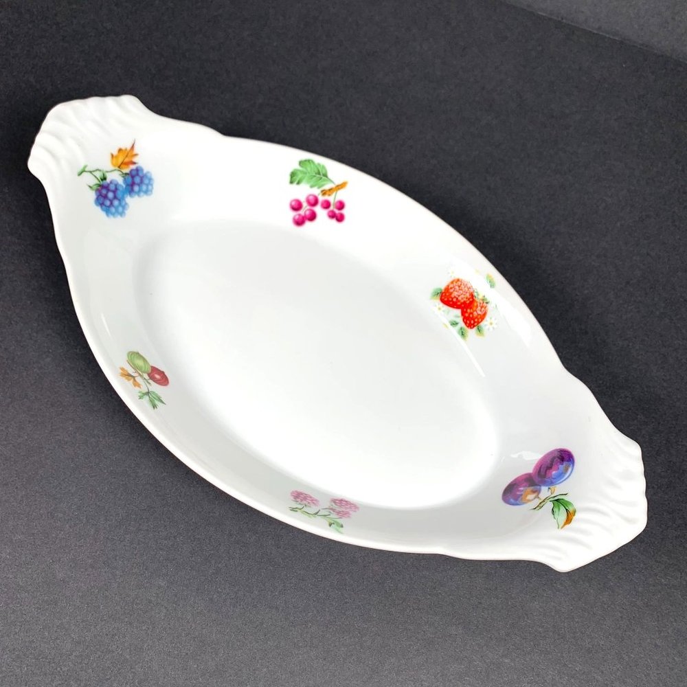 Vintage Oval BIA Cordon Bleu Fruit Themed Au Gratin Bakeware Cookware